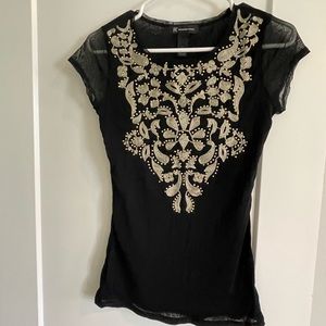 INC embroidered black mesh top in size S